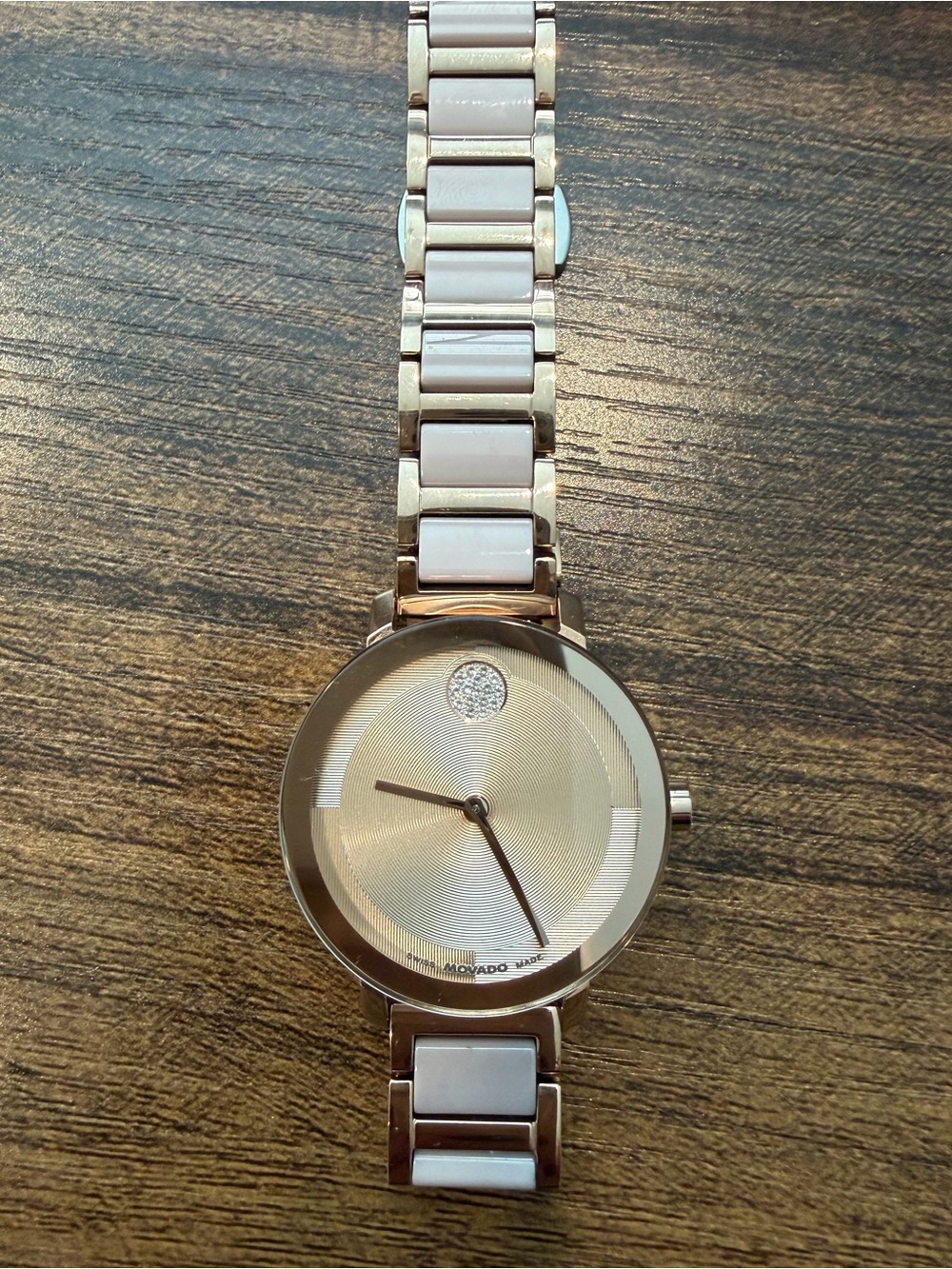 Movado Rose Gold and White Ceramic Women’s Bracelet Watch